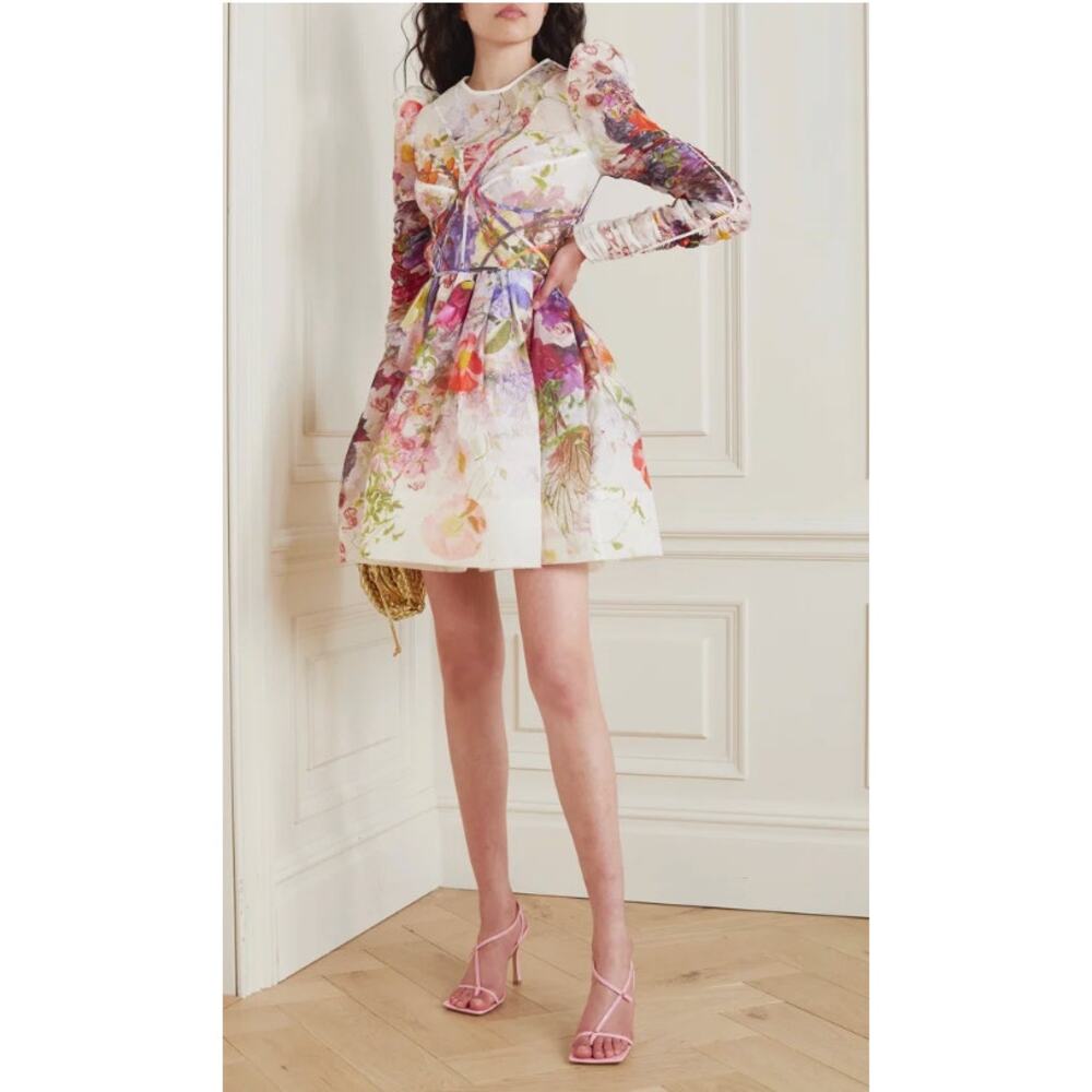 Zimmermann Dress 2 Prima Paneled Floral Silk Linen Organza Mini Romantic Luxury - Picture 3 of 16